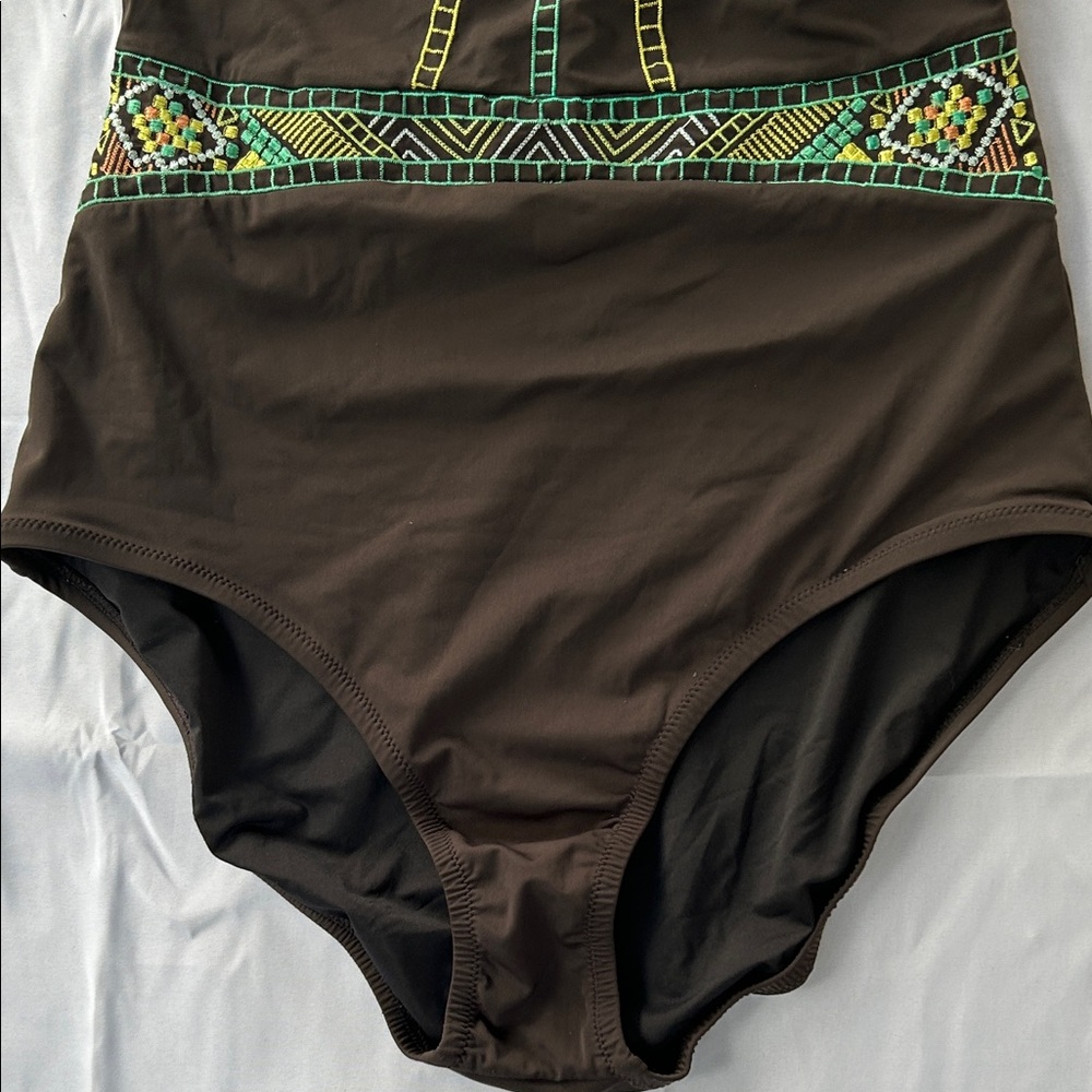 Nanette Lepore Brown with colorful details. Mayan Rivera One Piece Swimsuit - Picture 7 of 14